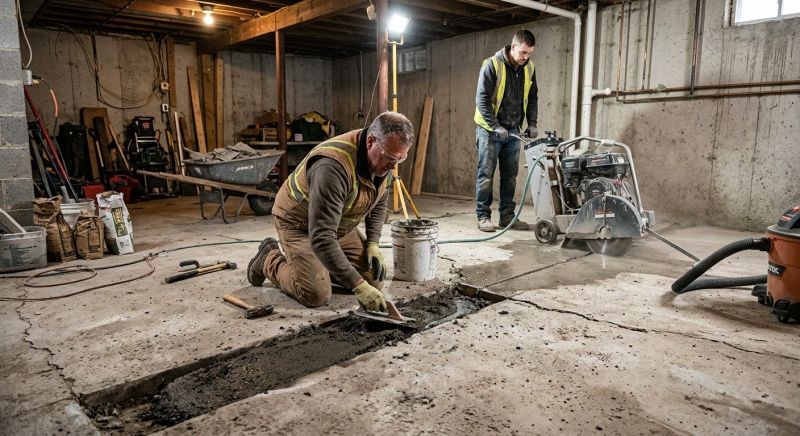 Cracked Basement Floor Repair in Gaylord, MI